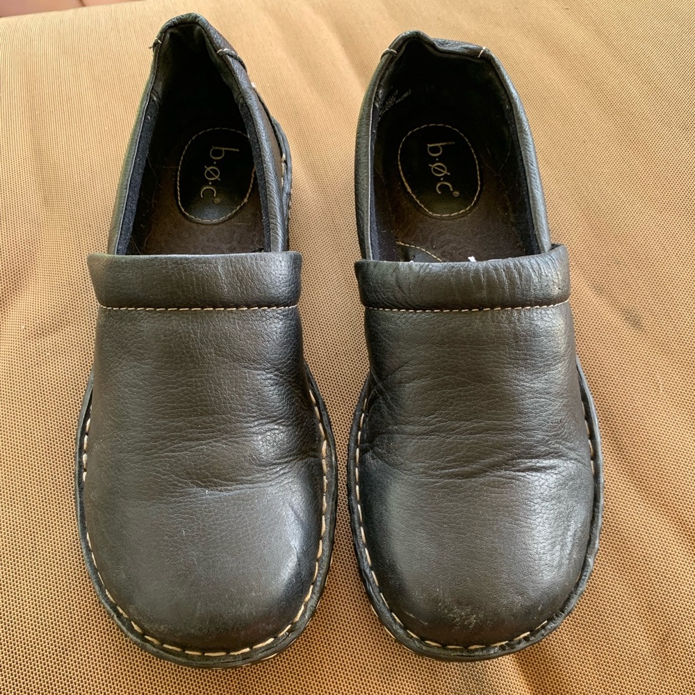 BOC Leather Slip On Clog Shoe Womens Sz 6.5 Black Born Concept BC3596